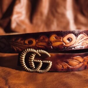 Uni sex belt high quality leather and hand carved Sheridan design