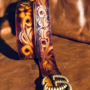 Uni sex belt high quality leather and hand carved Sheridan design