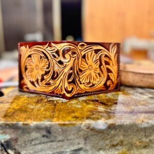 Men’s Wallet high quality leather, hand carved Sheridan design