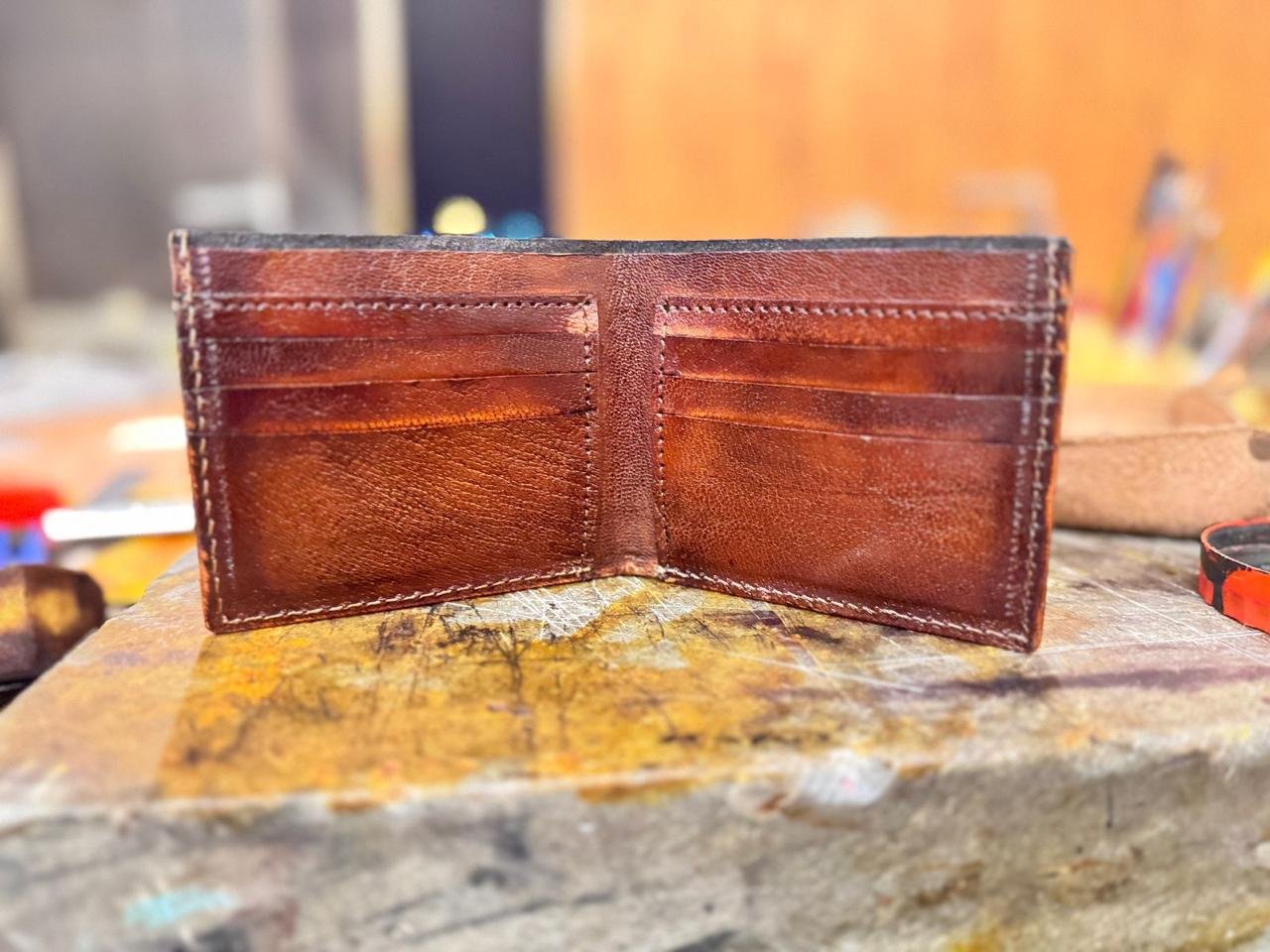 Men’s Wallet high quality leather, hand carved Sheridan design